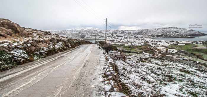 Snow on Mykonos photo by Leanne Vorrias