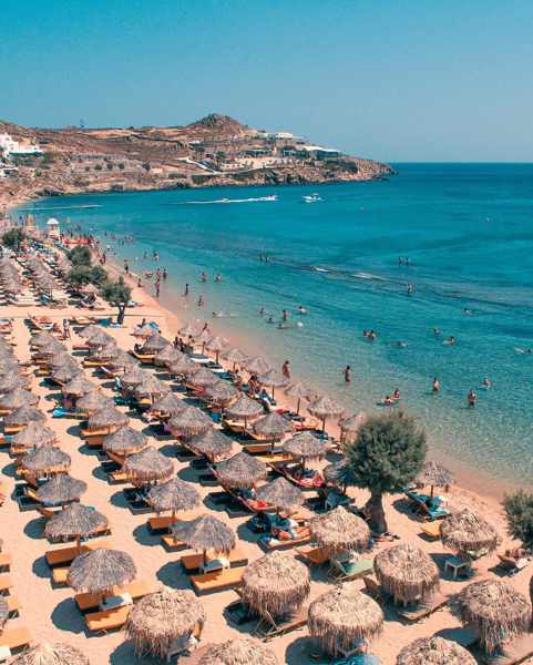 Aerial view of Paradise Beach Club on Mykonos | MY GREECE TRAVEL BLOG