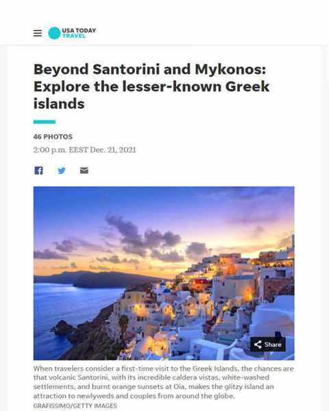 USA Today article on lesser known Greek islands