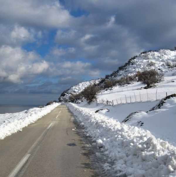 snow on Samothraki island