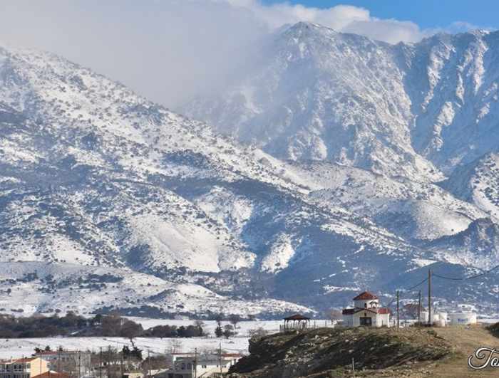 snow covered mountains on Samothraki island