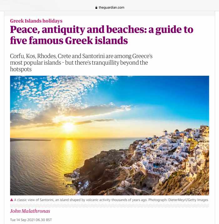 4 famous Greek Islands article in The Guardian