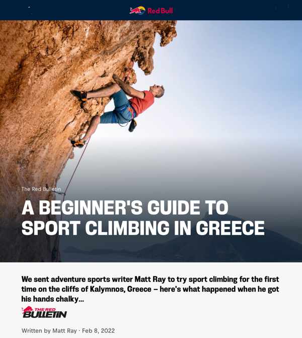 Red Bull Bulletin article on sport climbing on Kalymnos