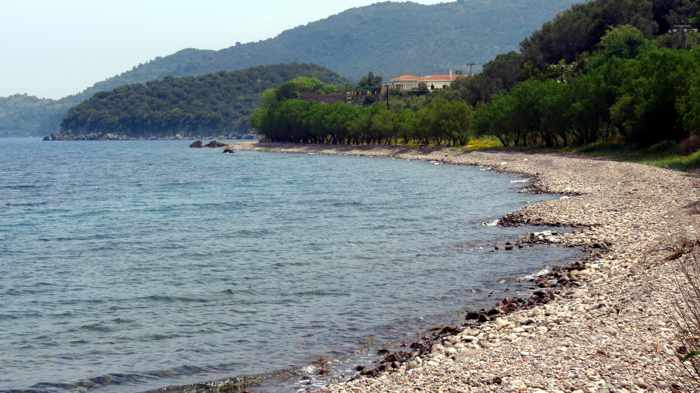 view along the coast road at Skala Sykaminias on Lesvos