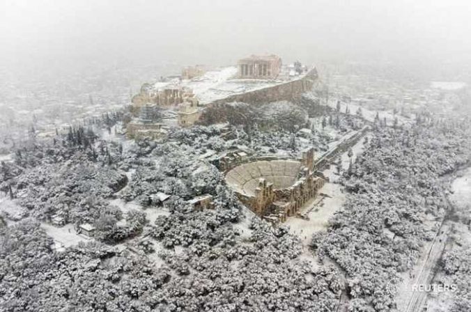 engelvolkersgreece Instagram photo of snow on the Athens Acropolis