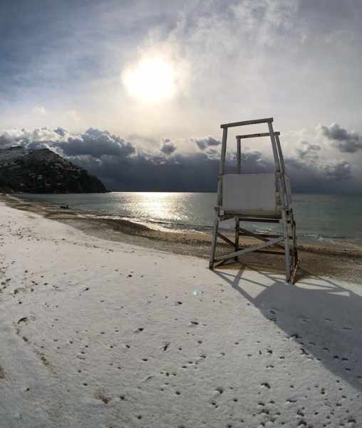 @yioris_gk Instagram photo of snow on Elia beach Mykonos