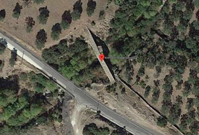 Google satellite view of Kremasti bridge on Lesvos island