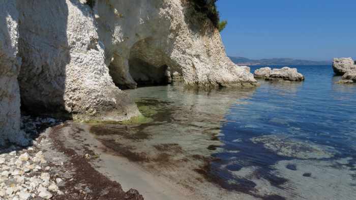 cliffs and caves at Kalamia beach on Kefalonia