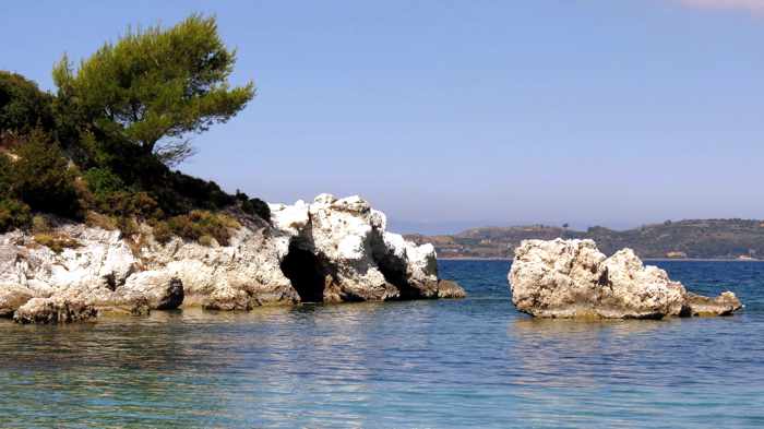 rocky peninsula at Kalamia beach on Kefalonia