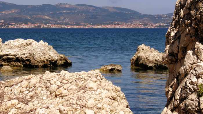 Kalamia beach view toward Lixouri on Kefalonia