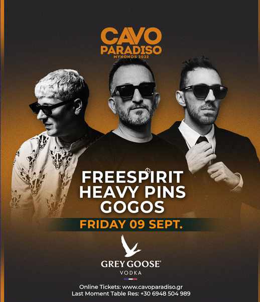 Cavo Paradiso club on Mykonos presents Freespirit Heavy Pins and Gogos
