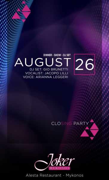 August 26 Joker Mykonos season closing party