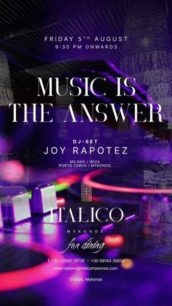 August 5 DJ Joy Rapotez at Italico Mykonos