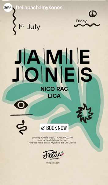 July 1 Ftelia Pacha Mykonos beach club presents Jamie Jones