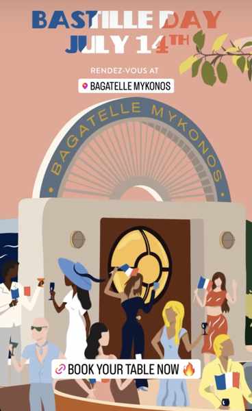 July 14 Bastille Day party at Bagatelle Mykonos