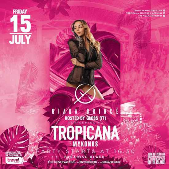 July 15 Tropicana beach club on Mykonos presents Goada Brince