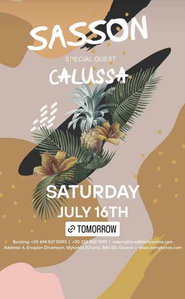 July 16 Lio Mykonos presents Sasson and Calussa