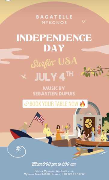 July 4 party event at Bagatelle Mykonos