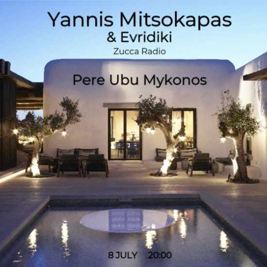 July 8 sunset DJ event at Pere Ubu Mykonos