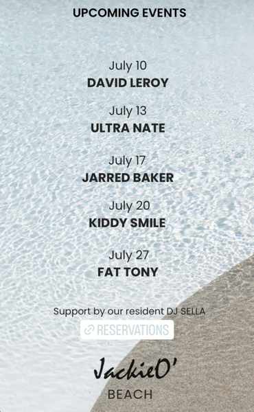July events at JackieO Beach Mykonos