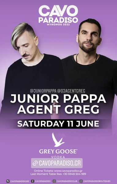 DJs Junior Pappa and Agent Greg at Cavo Paradiso club on Mykonos