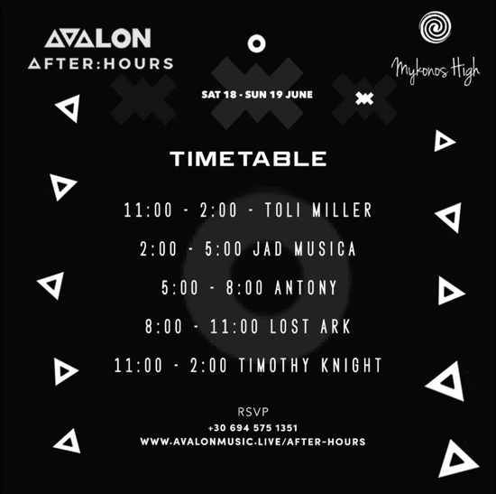 June 18 to 19 Avalon After Hours party on Mykonos