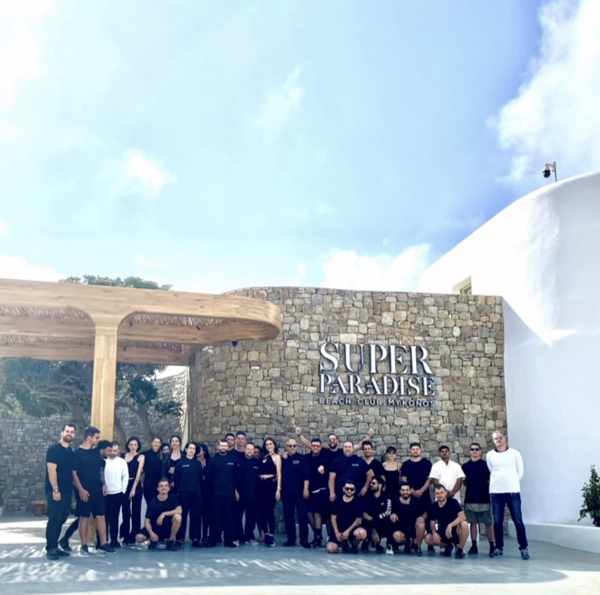 Super Paradise beach club Mykonos employee group photo | MY GREECE TRAVEL  BLOG