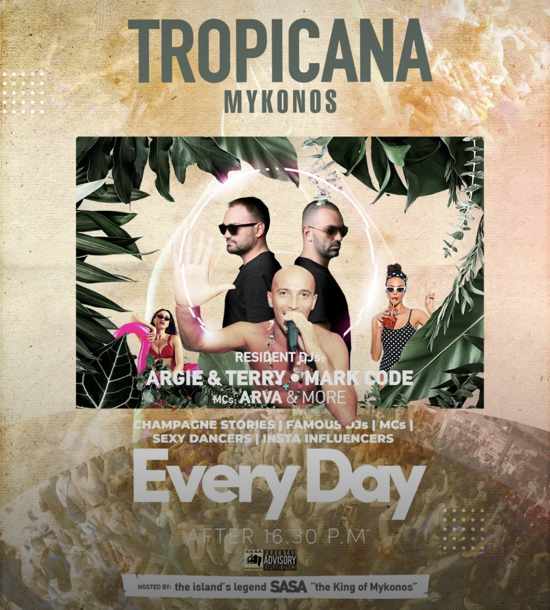 Tropicana beach club Mykonos daily parties summer 2022