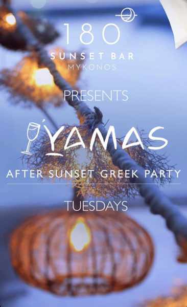 Tuesday after sunset Greek parties at 180 Sunset Bar on Mykonos during summer 2022