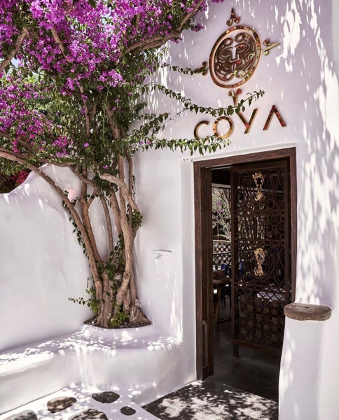 entrance to COYA Mykonos restaurant and bar in Mykonos Town