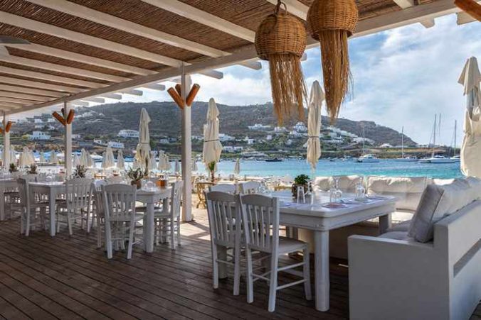 Aperanto Galazio Seaside Cuisine Bar at Ornos beach on Mykonos