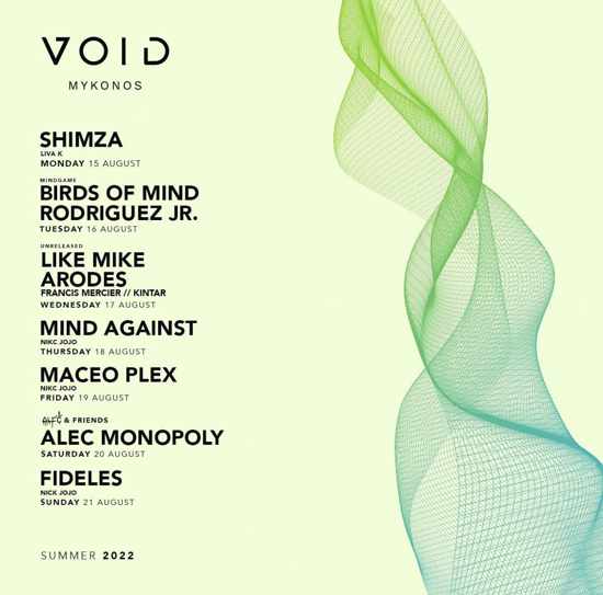 August 15 to 21 DJ schedule at Void club on Mykonos