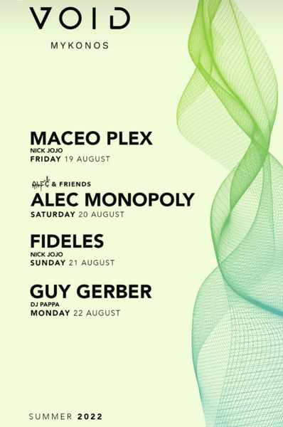 August 19-22 DJ schedule at Void club on Mykonos