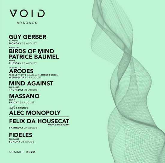 August 22 to 28 DJ event lineup at Void club on Mykonos