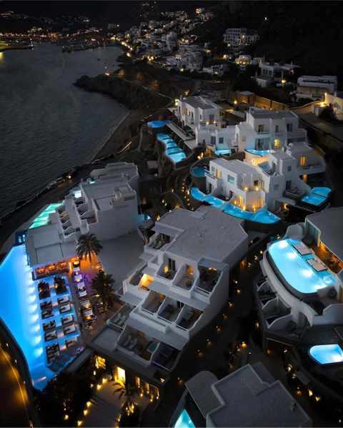 Aerial view of Cavo Tagoo hotel on Mykonos