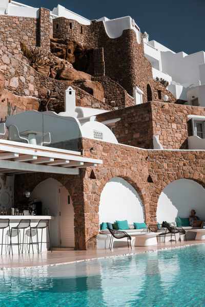 Poolside view of Kouros Hotel & Suites on Mykonos