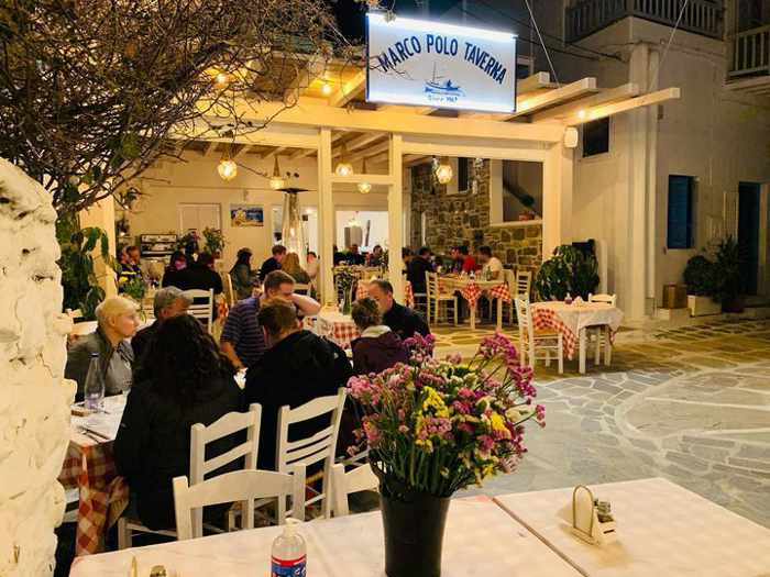 Street view of Marco Polo Taverna on Mykonos