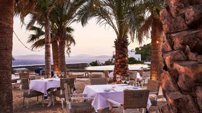 Dining patio at Mikrasia Restaurant at the Katikies Hotel on Mykonos