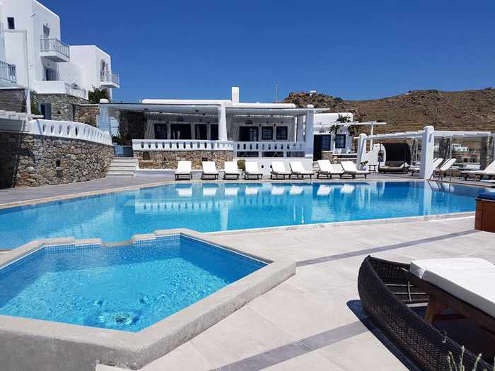 Swimming pool view of Penelope Village Hotel on Mykonos 