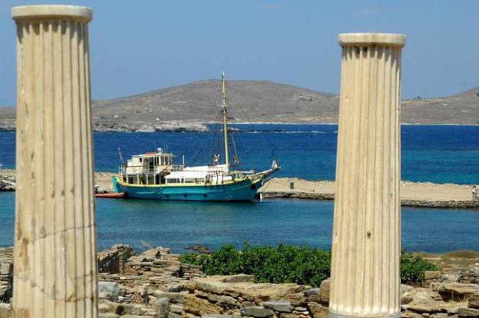 Phoebus traditional boat seen at Delos island near Mykonos