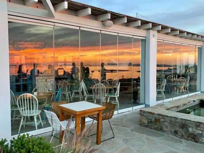 Sunset time at The Liberty Breakfast Room restaurant on Mykonos