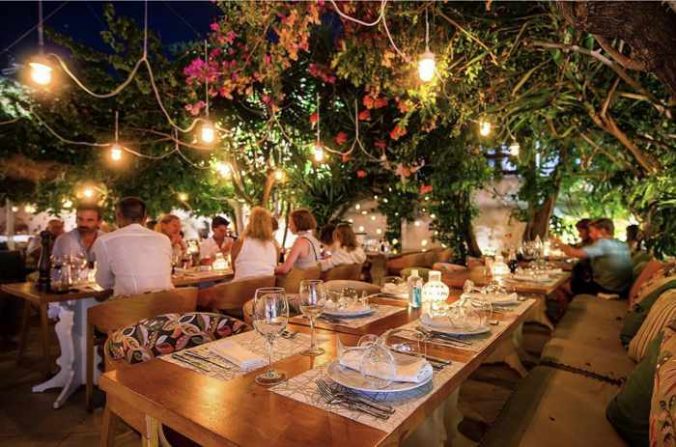 Garden patio at Mamalouka restaurant on Mykonos