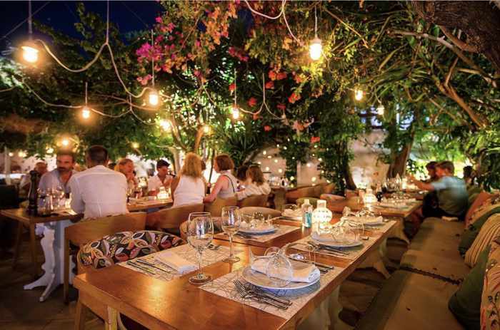 Garden patio at Mamalouka restaurant on Mykonos