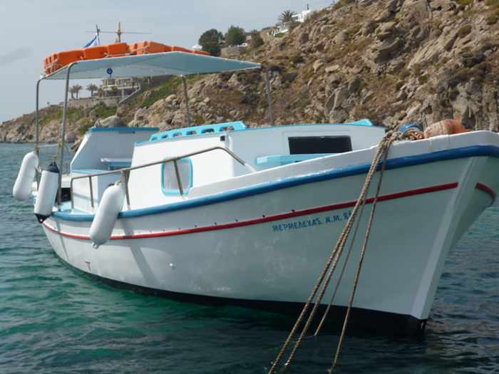 The Mermelehas boat operated by Sarantis Boat Mykonos
