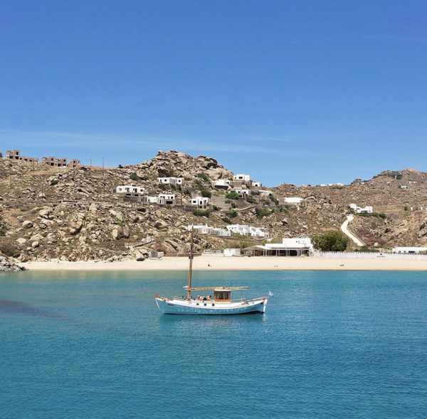 The traditional boat Ithaki operated by Sea Traveller Cruises on Mykonos