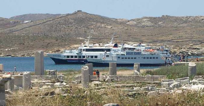 Two Delos Tours vessels docked at the Delos island port