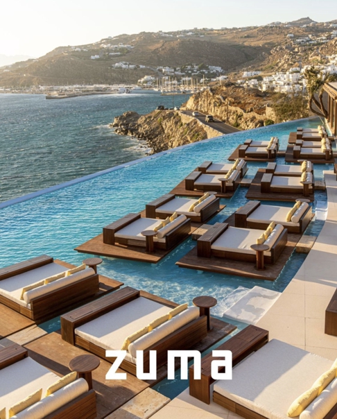 Zuma Mykonos infinity pool seen in a photo from the Zuma social media pages
