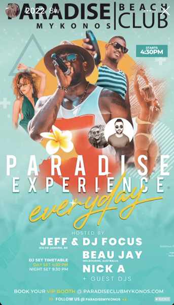 Paradise Beach Club Mykonos daily beach parties summer 2022