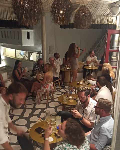 SingerSarah Harrar performing at 54 Cocktail Lounge on Mykonos