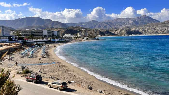 The beach at Pigadia town on Karpathos island